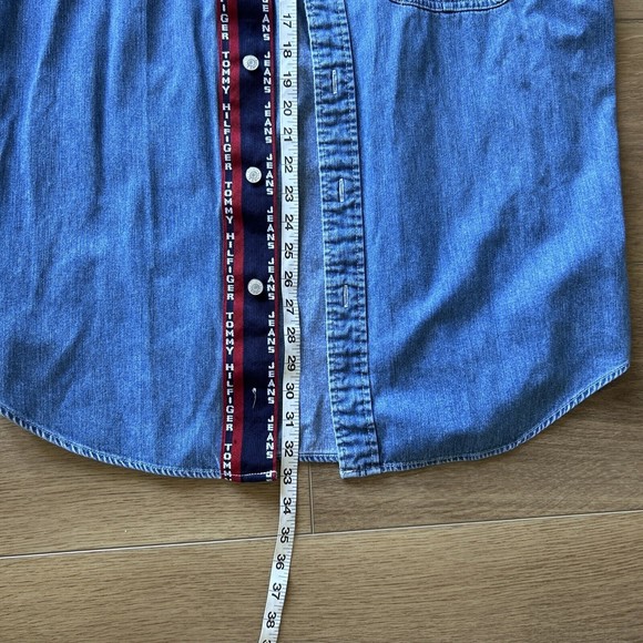 Tommy Jeans Hilfiger Long Sleeve Button Up Blue Denim Pocket Men’s M Classic - Picture 6 of 11